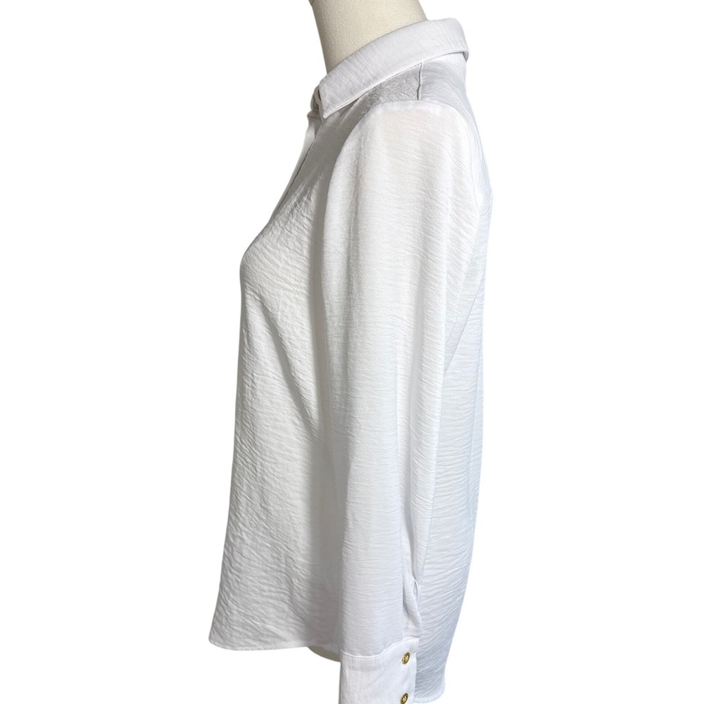 Ellen Tracy Womens White Textured Long Sleeve Button Down Blouse Gold Buttons XS - Picture 3 of 8